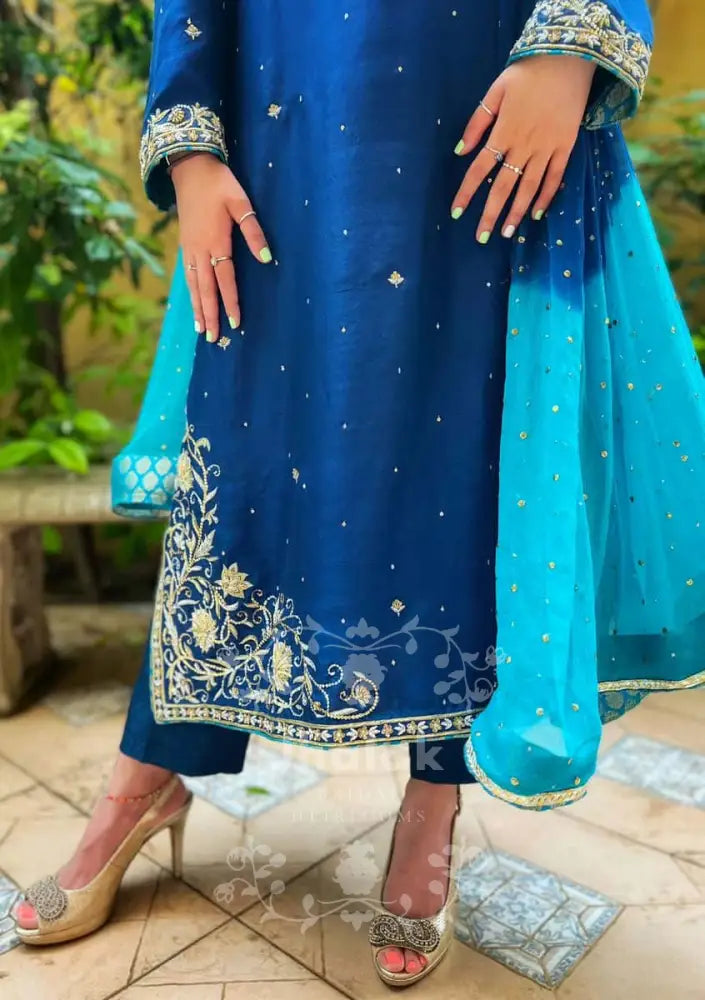 Alluring Electric Blue Heirloom Ghararas