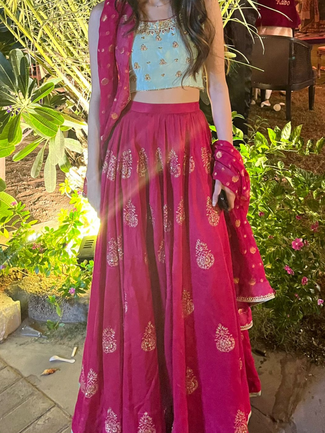 Magenta Block-Print Lehenga