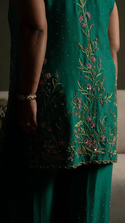 Dark green pure silk