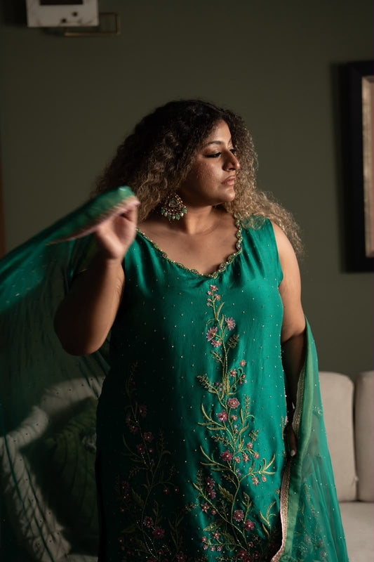 Dark green pure silk