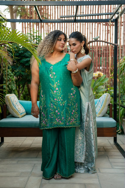 Dark green pure silk